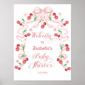 Cherry op top Pink Bow Baby shower Welkom Poster (Voorkant)