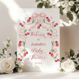 Cherry op top Pink Bow Baby shower Welkom Poster