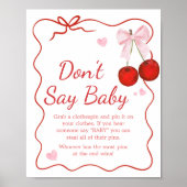 Cherry op Top Pink Bow Baby shower Zeg geen Baby Poster (Voorkant)