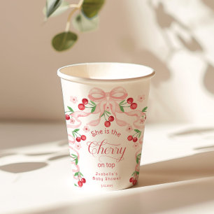 Cherry op Top Pink Bow coquette Baby shower Papieren Bekers