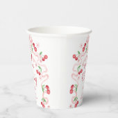 Cherry op Top Pink Bow coquette Baby shower Papieren Bekers (Rechts)