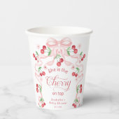 Cherry op Top Pink Bow coquette Baby shower Papieren Bekers (Voorkant)
