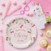 Cherry op Top Pink Bow coquette Baby shower Papieren Bordje (Feest)
