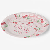 Cherry op Top Pink Bow coquette Baby shower Papieren Bordje (Gekanteld)
