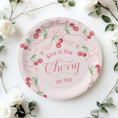 Cherry op Top Pink Bow coquette Baby shower Papieren Bordje