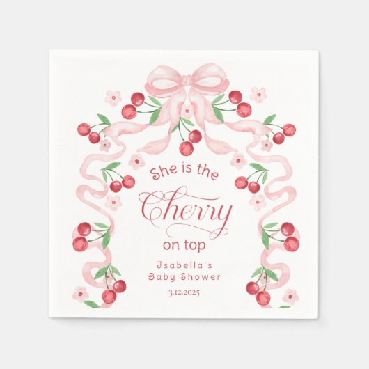 Cherry op Top Pink Bow coquette Baby shower Servet (Voorkant)