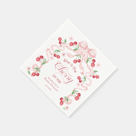 Cherry op Top Pink Bow coquette Baby shower Servet (Hoek)