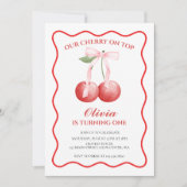 Cherry op Top Pink Bow preppy 1e verjaardag Kaart (Voorkant)