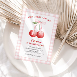 Cherry op Top Pink Bow preppy 1e verjaardag Kaart