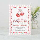 Cherry op Top Pink Bow preppy verjaardag Kaart (Staand voorkant)