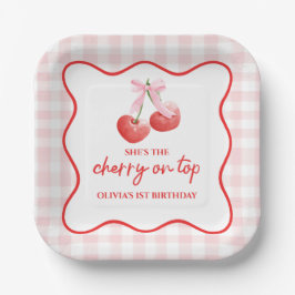 Cherry op Top Pink Bow preppy verjaardag Papieren Bordje