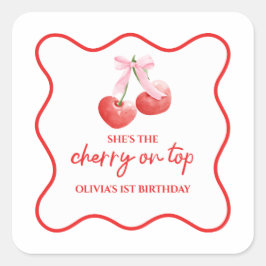 Cherry op Top Pink Bow preppy verjaardag Vierkante Sticker