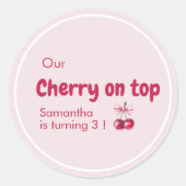 Cherry op Top Pink Cherry Verjaardag Ronde Sticker (Voorkant)