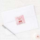 Cherry op Top Pink Girl Baby shower Vierkante Sticker (Envelop)