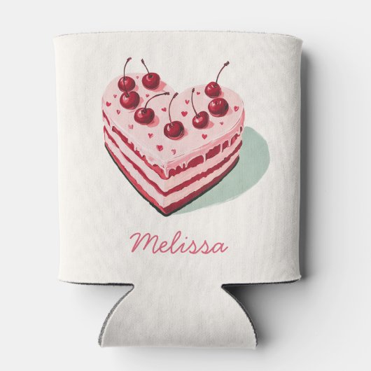 Cherry op Top Pink Heart Cake Vrijgezellenfeest Blikjeskoeler (Achterkant)