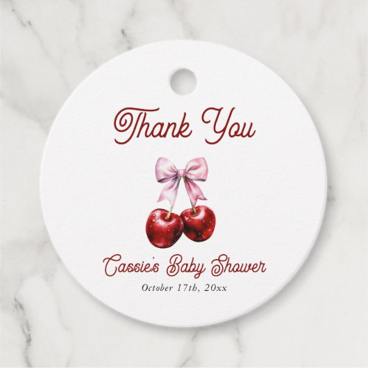 Cherry op top roze boog Baby shower Dank u Bedankjes Labels (Voorkant)