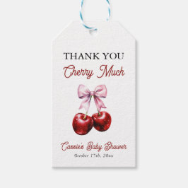 Cherry op top roze boog Baby shower Dank u Cadeaulabel