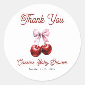 Cherry op top roze boog Baby shower Dank u Ronde Sticker (Voorkant)