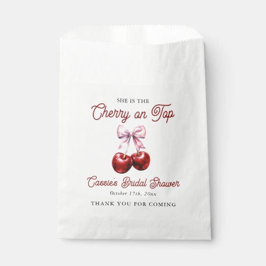 Cherry op top roze boog Vrijgezellenfeest Dank u Bedankzakje (Voorkant)