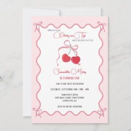 Cherry op Top Roze Bow 1e verjaardag Kaart