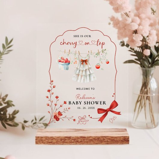 Cherry op Top Roze Bow Baby Meisje Douche Welkom Acryl Bord