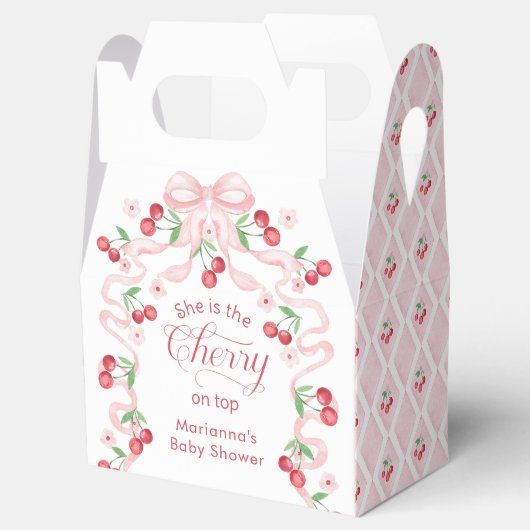 Cherry op Top roze Bow Baby shower Bedankdoosjes (Geopend)