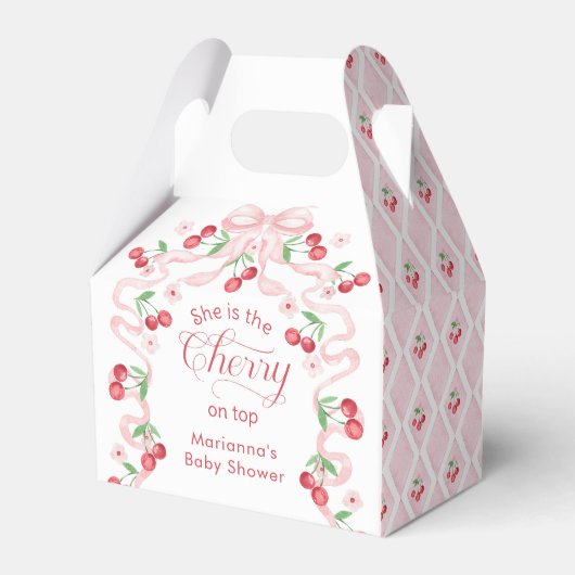 Cherry op Top roze Bow Baby shower Bedankdoosjes (Voorkant Zijde)