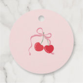 Cherry op Top Roze Bow Baby shower Bedankjes Labels (Achterkant)