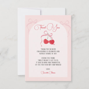 Cherry op Top Roze Bow Baby shower Bedankkaart