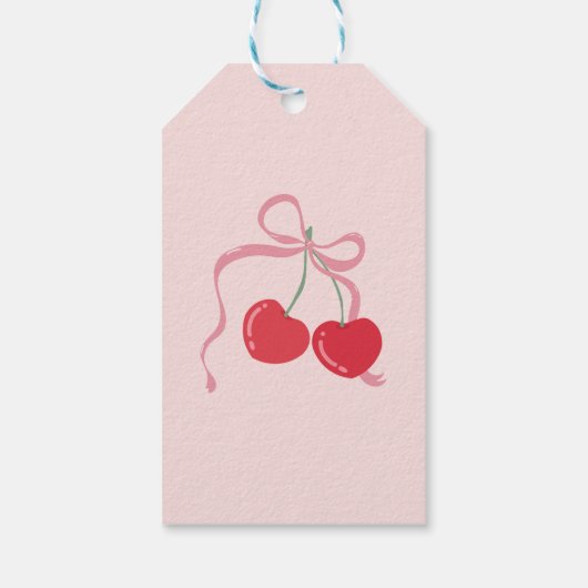 Cherry op Top Roze Bow Baby shower Cadeaulabel (Achterkant)