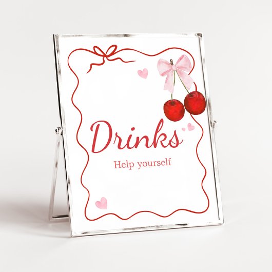 Cherry op Top Roze Bow Baby shower Drinken Poster