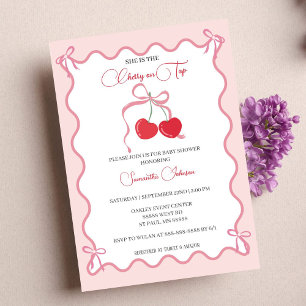 Cherry op Top Roze Bow Baby shower Kaart