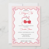 Cherry op Top Roze Bow Baby shower Kaart (Voorkant)