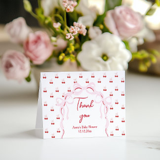 Cherry op Top Roze Bow Baby shower Luier Raffle Bedankkaart