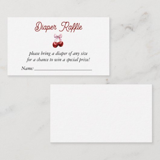 Cherry op Top Roze Bow Baby shower Luier Raffle Informatiekaartje (Voorkant / Achterkant)