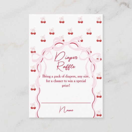 Cherry op Top Roze Bow Baby shower Luier Raffle Informatiekaartje (Voorkant)