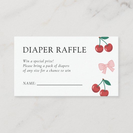 Cherry op Top Roze Bow Baby shower Luier Raffle Informatiekaartje (Voorkant)