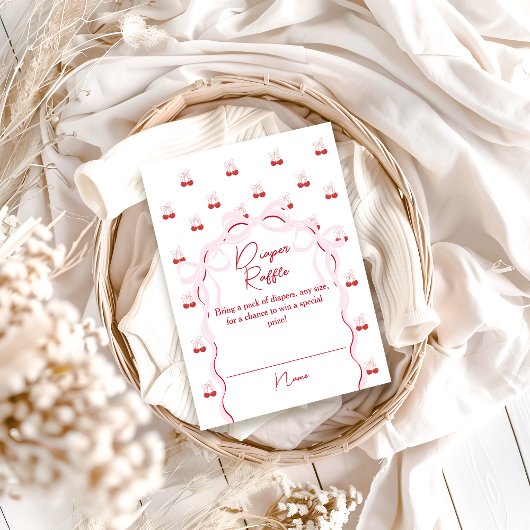 Cherry op Top Roze Bow Baby shower Luier Raffle Informatiekaartje