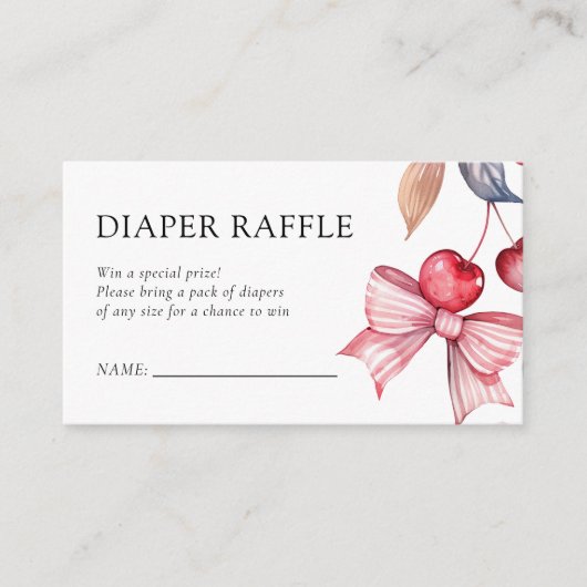 Cherry op Top Roze Bow Baby shower Luier Raffle Informatiekaartje (Voorkant)