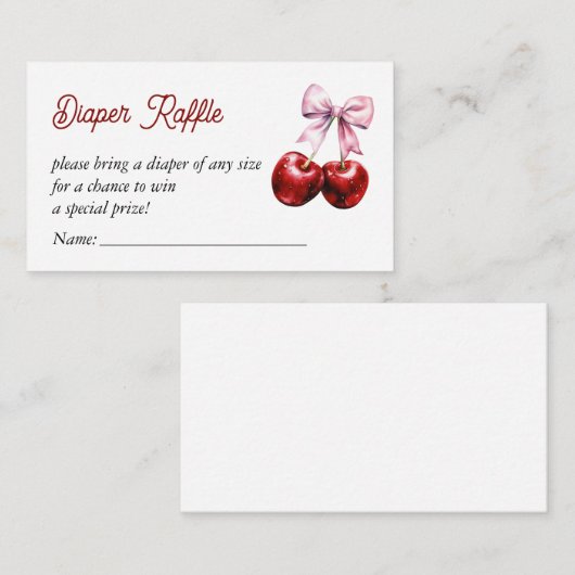 Cherry op Top Roze Bow Baby shower Luier Raffle Informatiekaartje (Voorkant / Achterkant)