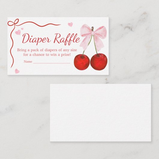 Cherry op Top Roze Bow Baby shower Luier Raffle Informatiekaartje (Voorkant / Achterkant)