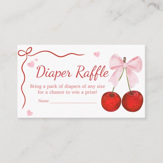 Cherry op Top Roze Bow Baby shower Luier Raffle Informatiekaartje