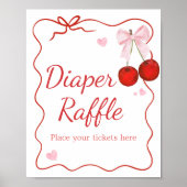 Cherry op Top Roze Bow Baby shower Luier Raffle Poster (Voorkant)