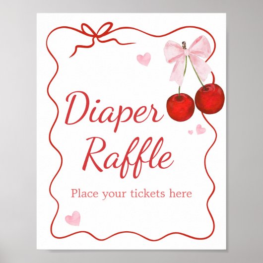 Cherry op Top Roze Bow Baby shower Luier Raffle Poster (Voorkant)