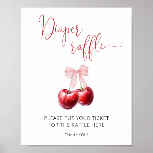 Cherry op Top Roze Bow Baby shower Luier Raffle Poster (Voorkant)