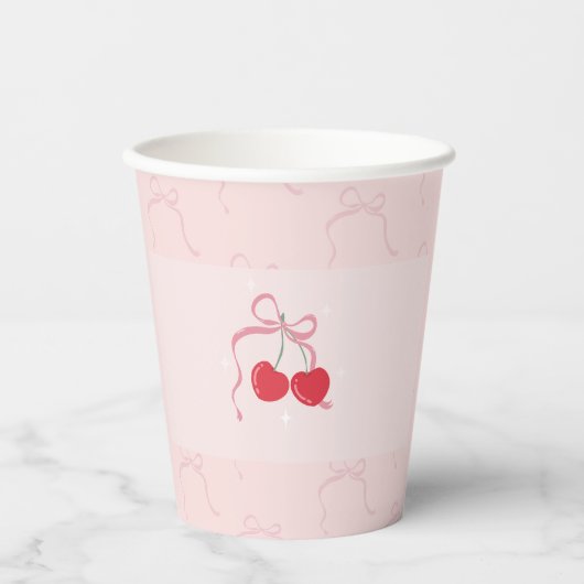 Cherry op Top Roze Bow Baby shower Papieren Bekers (Voorkant)