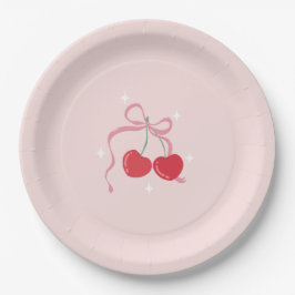 Cherry op Top Roze Bow Baby shower Papieren Bordje