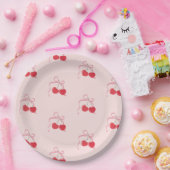 Cherry op Top Roze Bow Baby shower Papieren Bordje (Feest)