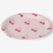 Cherry op Top Roze Bow Baby shower Papieren Bordje (Gekanteld)