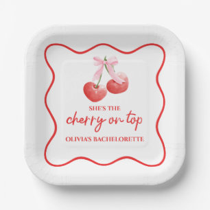 Cherry op Top Roze Bow Bachelorette Papieren Bordje